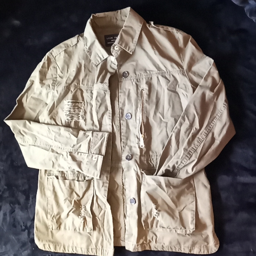 womens army green ripped over coat